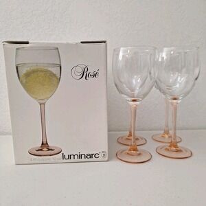 J.G. DURAND, Made In France, Rose 4-LUMINARC WINE/WATER GLASSES, NEW IN THE BOX!